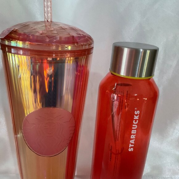 Starbucks Iridescent Tumbler & Red Stainless Steel Water Bottle Set For Hot & Co - Picture 3 of 5